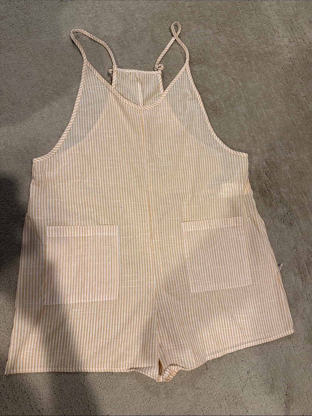 SHEIN Cream & White Striped Cotton Romper